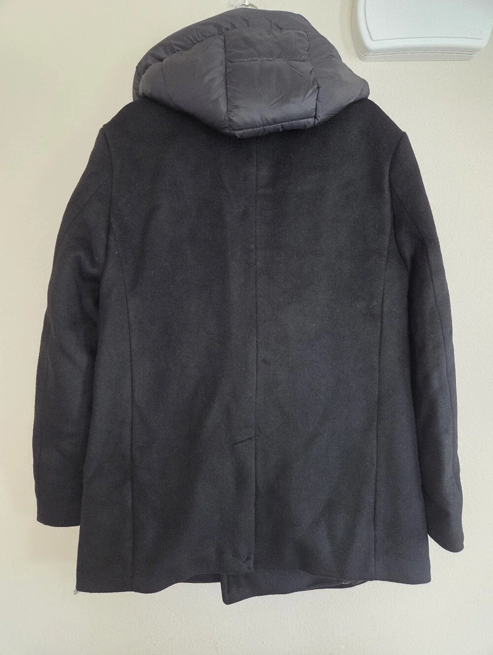 GUESS Men's Black Wool Blend Jeff DB Hooded Quilted Peacoat Size Medium NWT $350